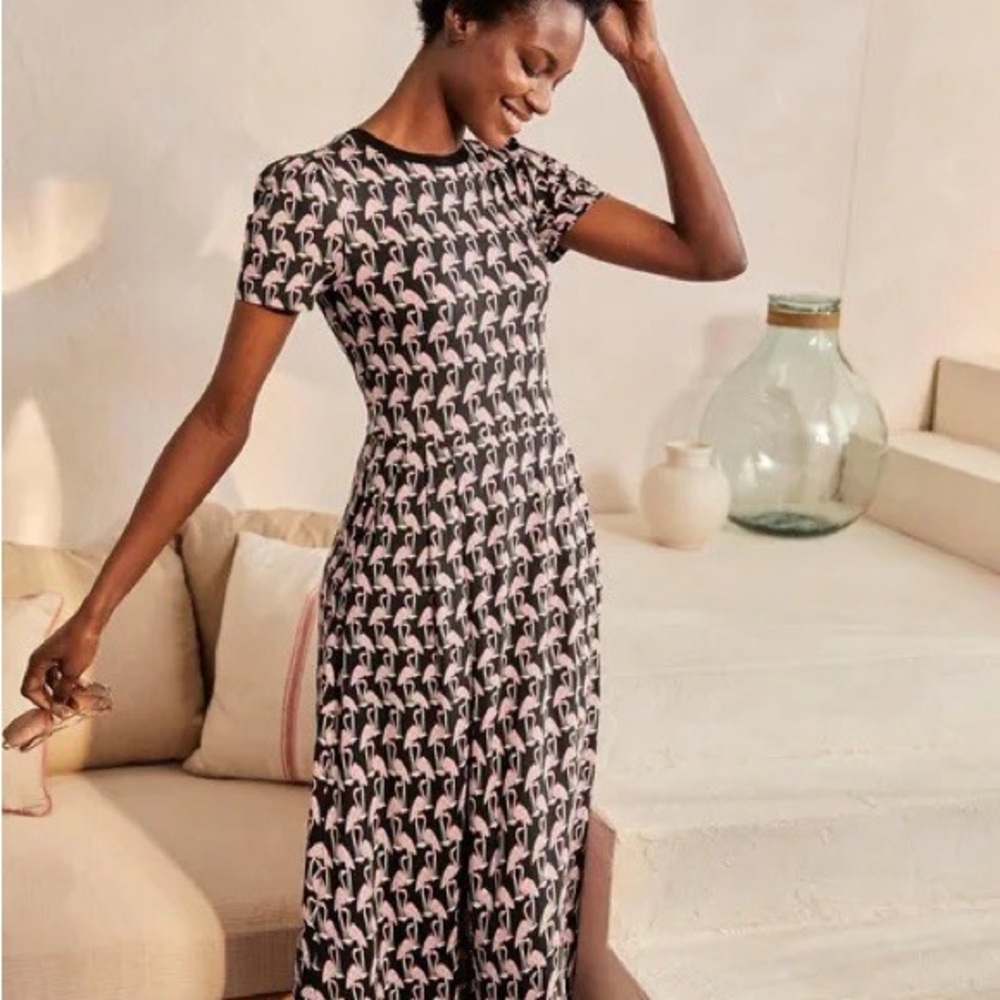 Boden Jersey Knit Flamingo Patterned Dress